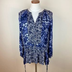 Free People Patchwork Button-Front Hippie Top